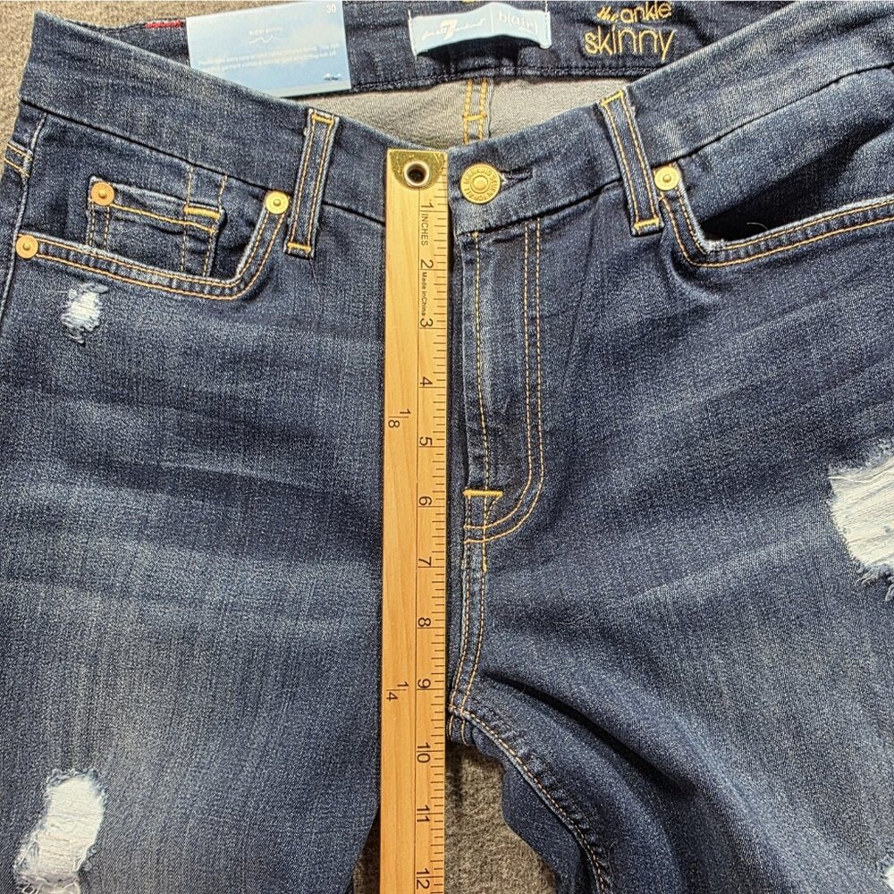 7 For All Mankind Jeans Womens 30 Blue The Ankle Skinny b(air) Distressed NWT - Picture 10 of 11